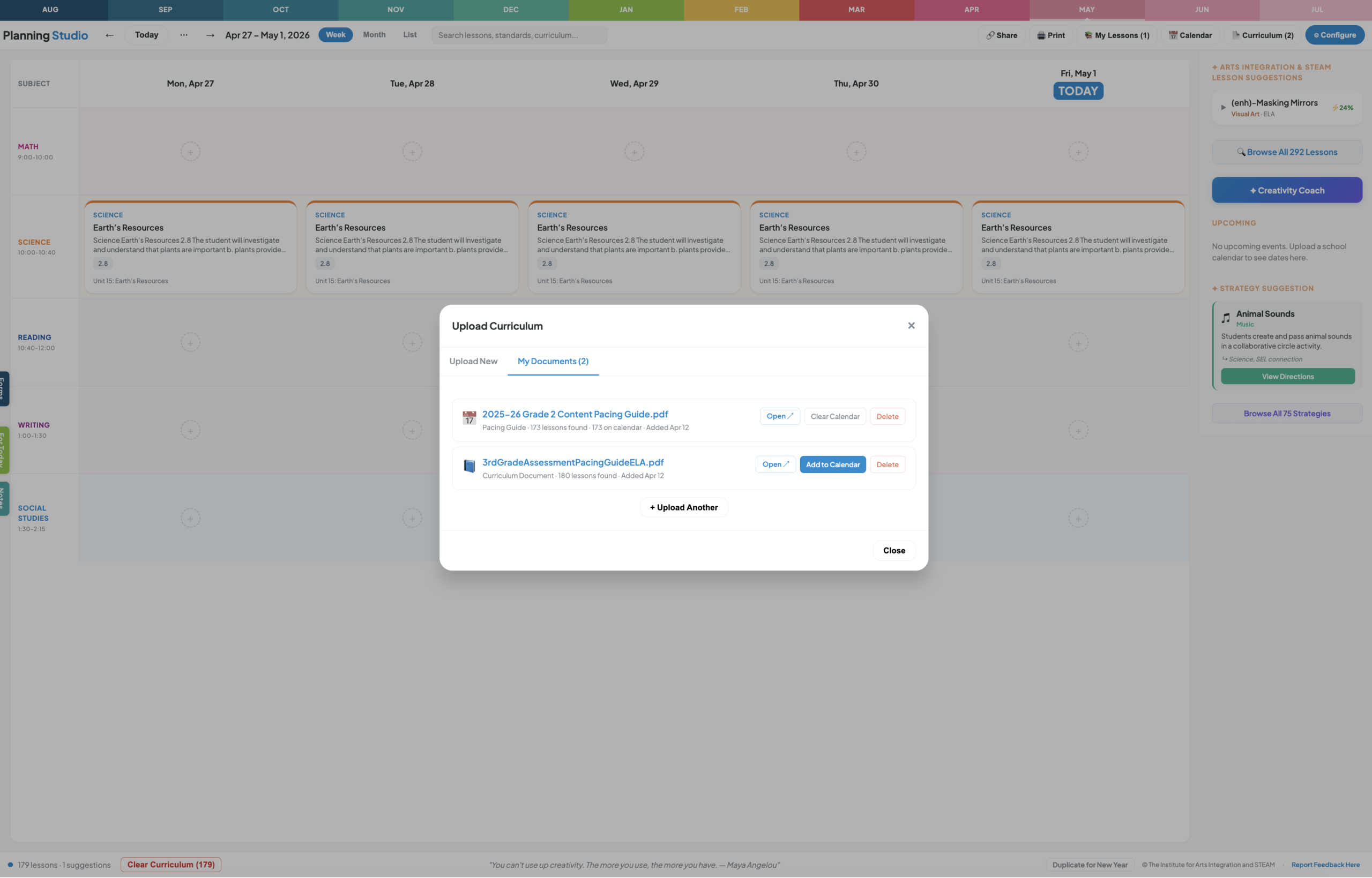 Upload your curriculum files directly into the planner
